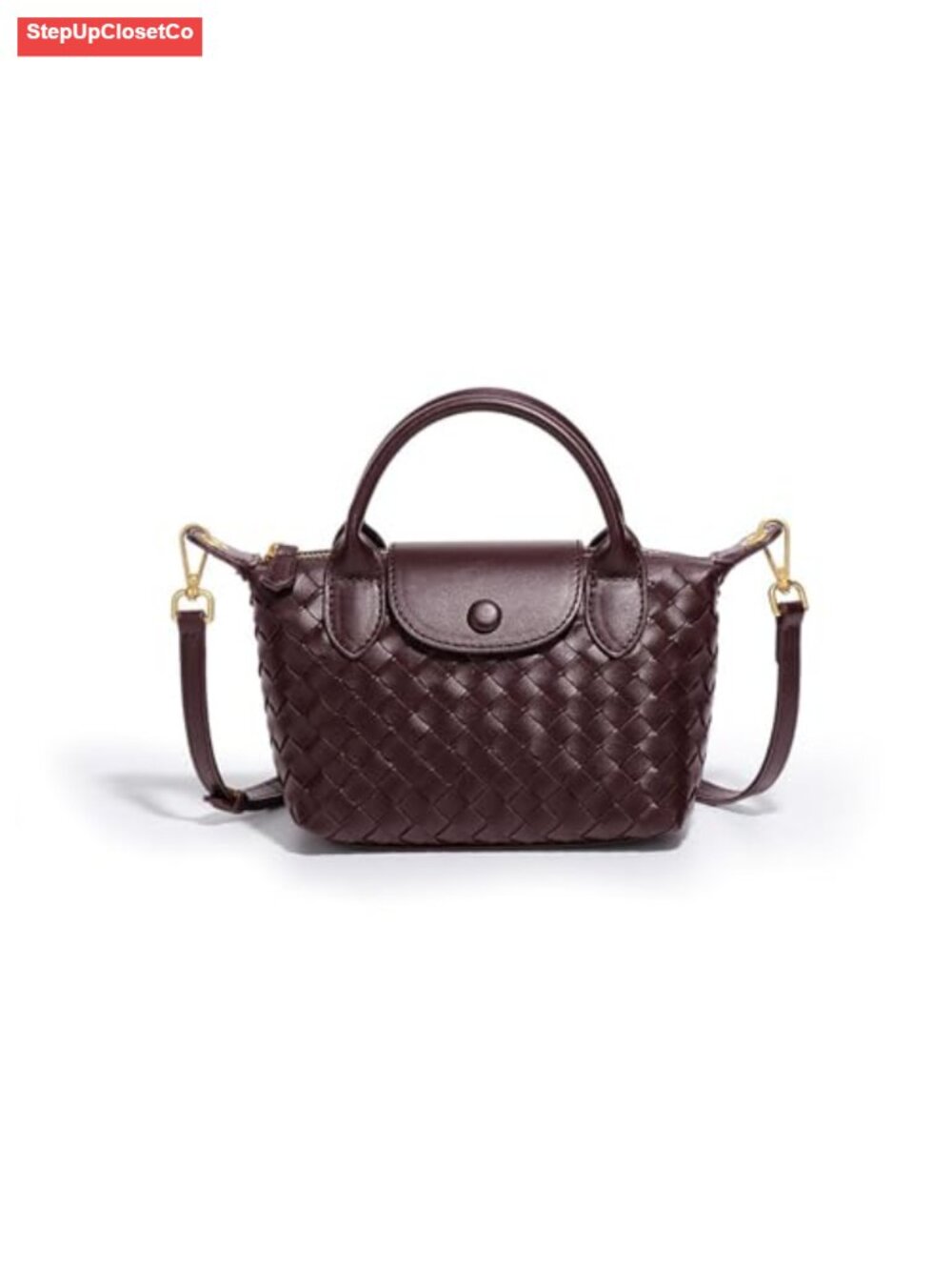 Woven Faux Leather Satchel Handbag Top Handle Small Crossbody Purse